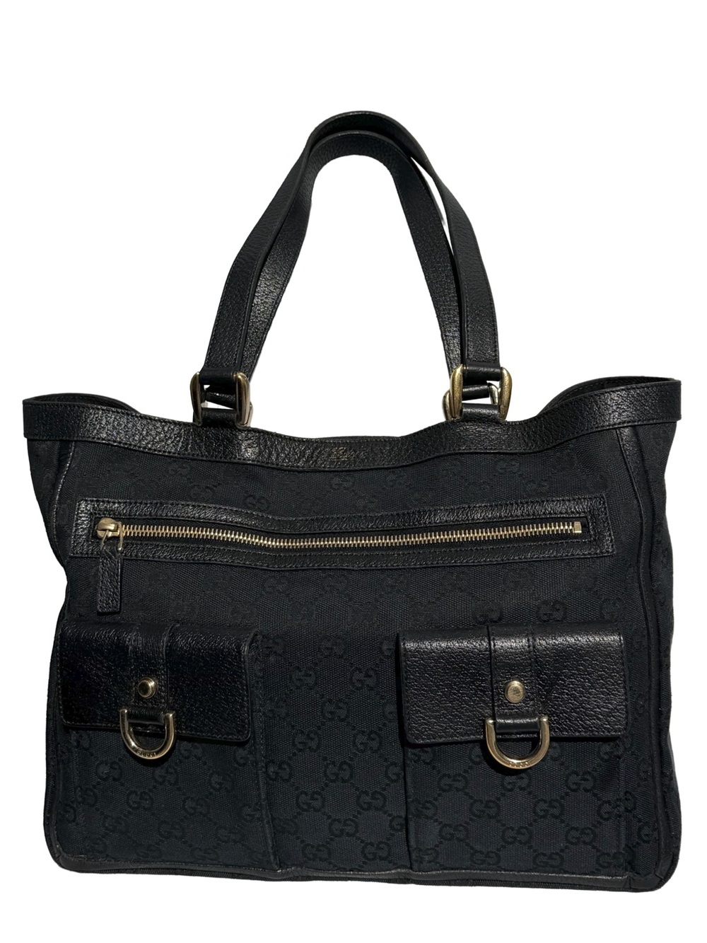 Authentic Gucci Abbey Black GG Canvas D-Ring Tote